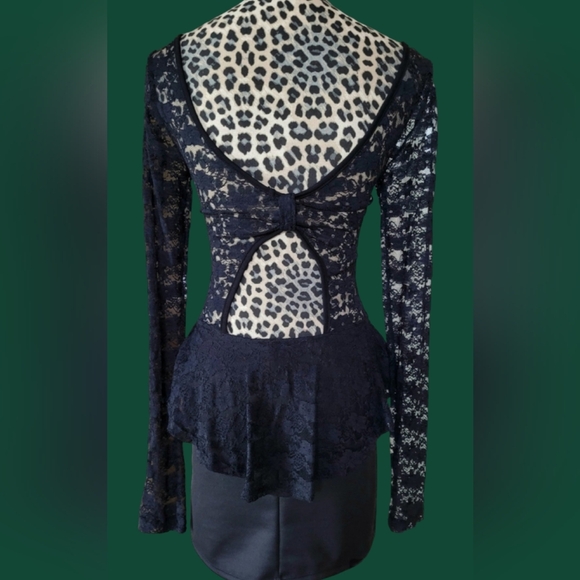 FOREVER21 Black Sheer Lace Peplum Cocktail Dress SZ. MED - Picture 3 of 3